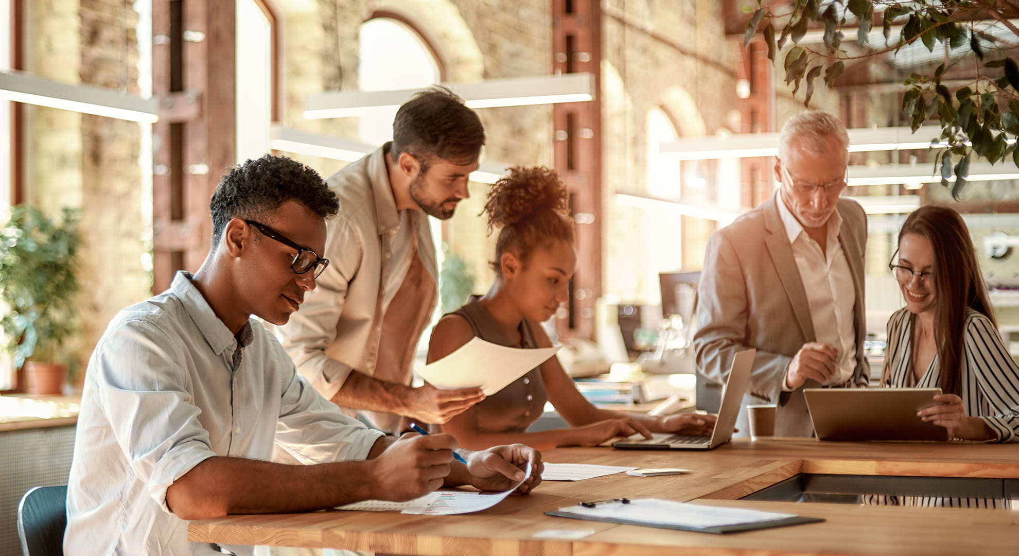 a team working together at a table