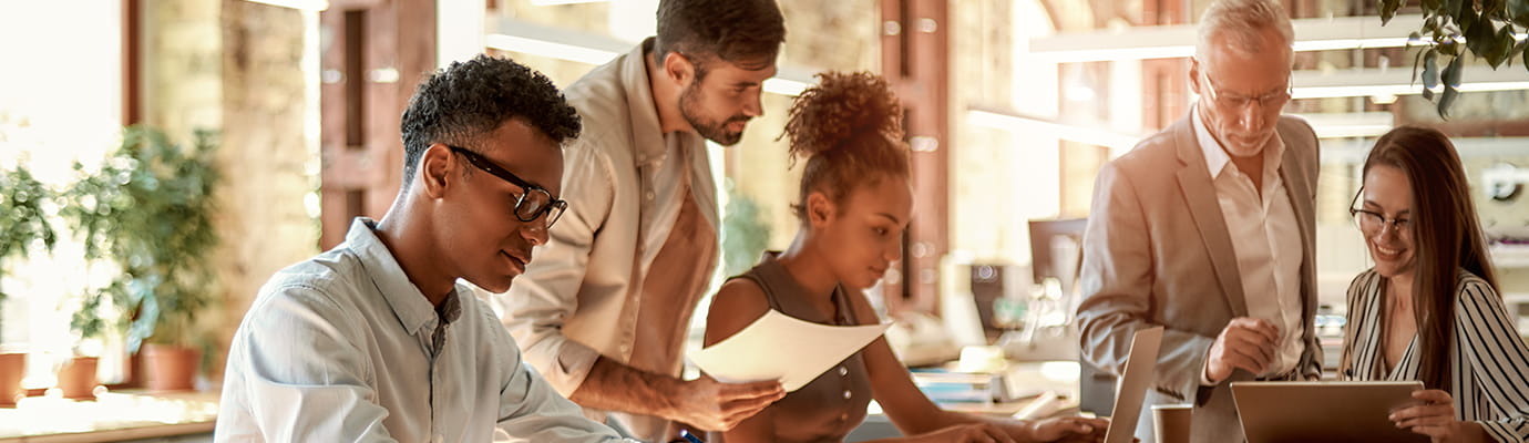 a team working together at a table