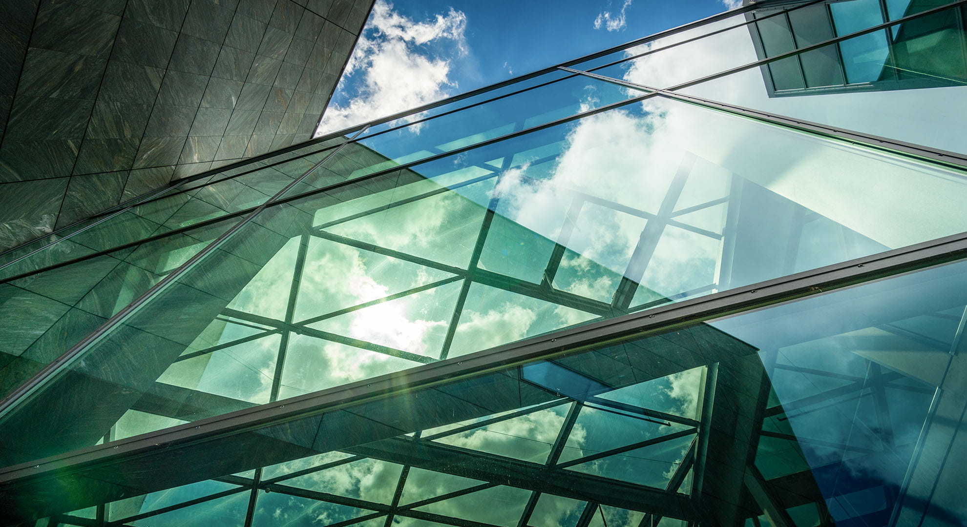 upward angle of a glass building