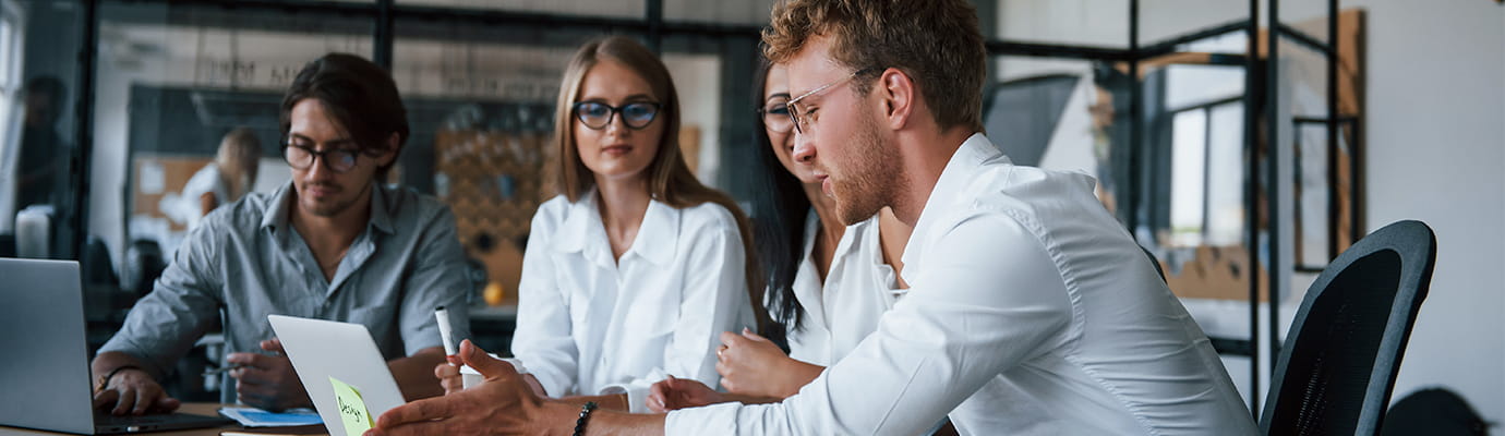 a team collaborating at a meeting