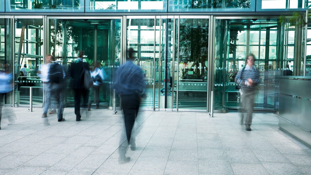 Busy building entrance