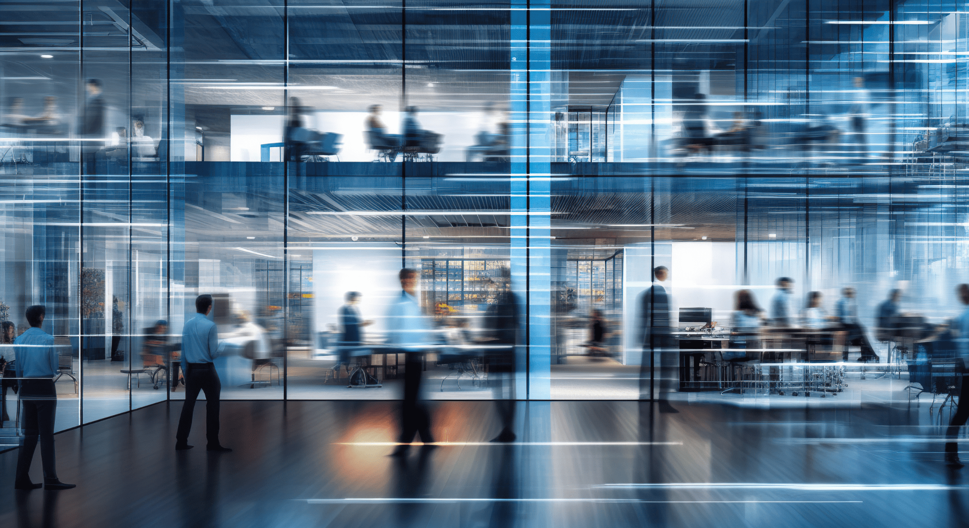 people moving quickly in an office