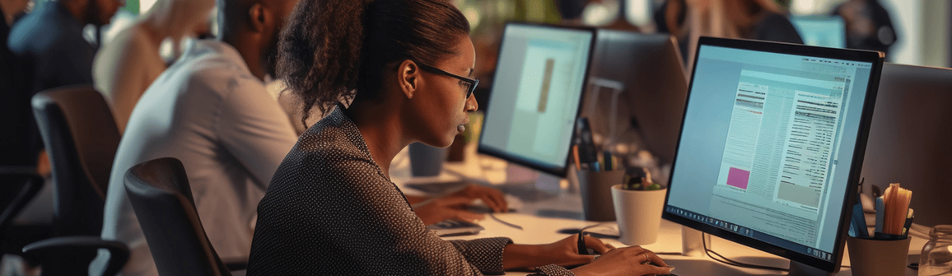a woman working at her computer