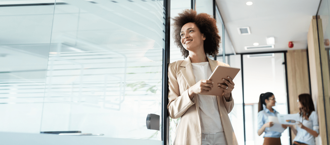 a woman working in a hallway